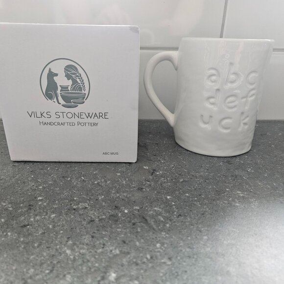 Vilks Stonewear White ABC Mug - Picture 1 of 6